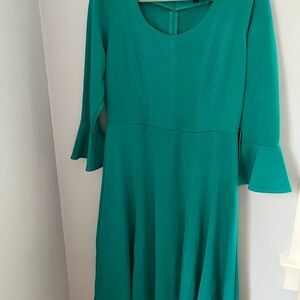 Teal Green Bell Sleeve A-Line Midi Dress‎